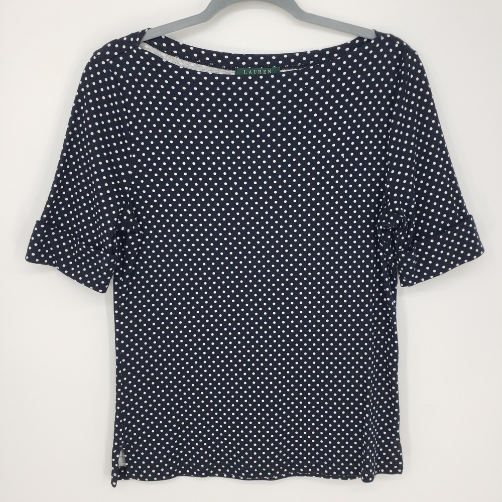Ralph Lauren Black and White Polka Dot Short Sleeve Top Medium